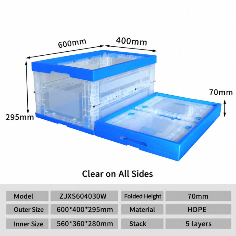 ZJXS604030W clear folding box dimension drawing, 600 × 400 × 295 mm