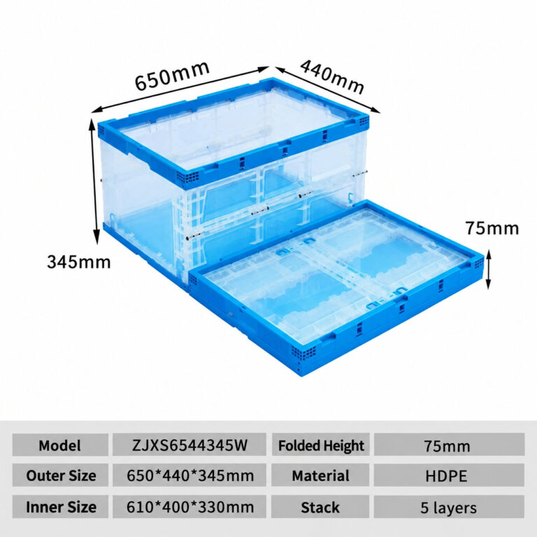 ZJXS6544345W clear folding box dimension drawing, 650 × 440 × 345 mm