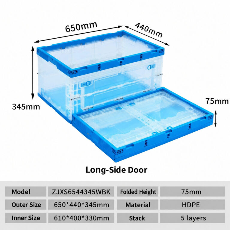 ZJXS6544345WBK clear folding box dimension drawing, 650 × 440 × 345 mm