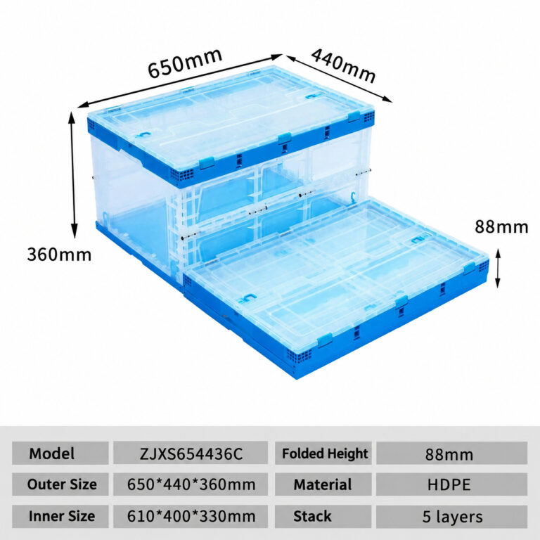ZJXS654436C clear folding box dimension drawing, 650 × 440 × 360 mm