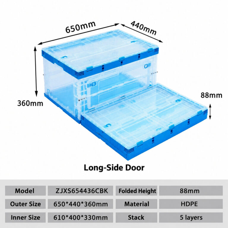 ZJXS654436CBK clear folding box dimension drawing, 650 × 440 × 360 mm